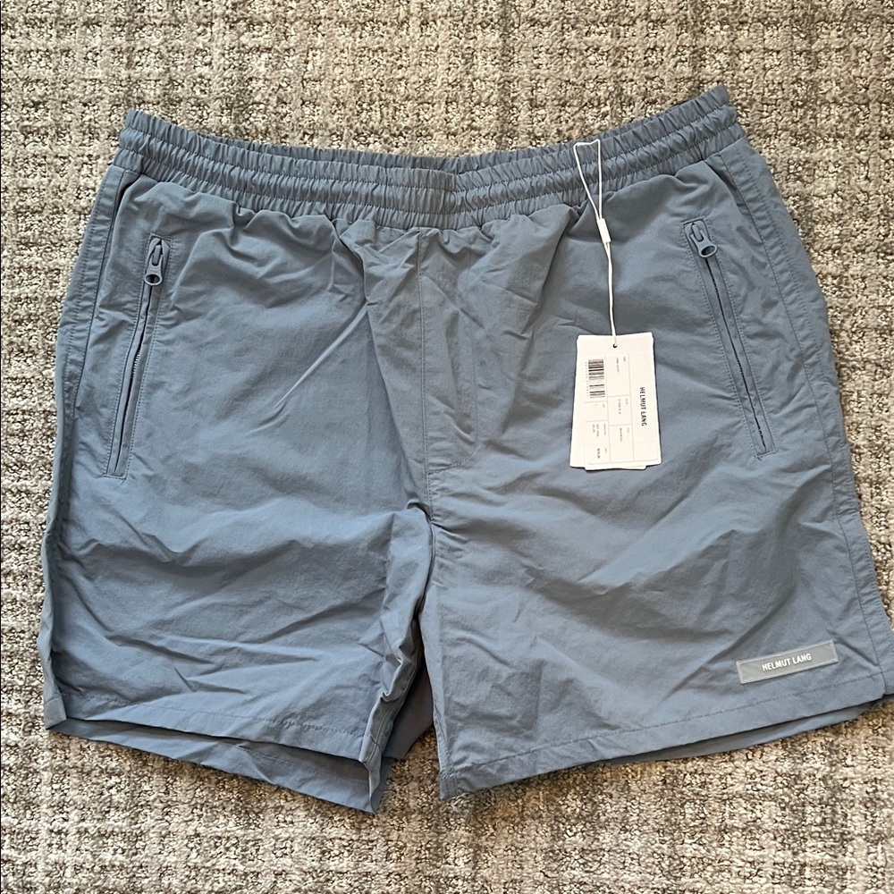 $220 Helmut Lang Airy Nylon Swim Shorts w/Mesh Storm Blue Men's L NWT